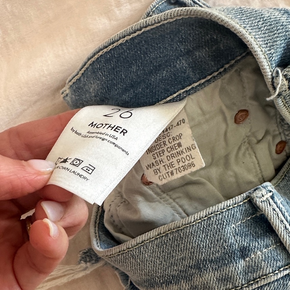 MOTHER Insider Crop Light Blue Distressed Flare Jeans - Picture 3 of 5